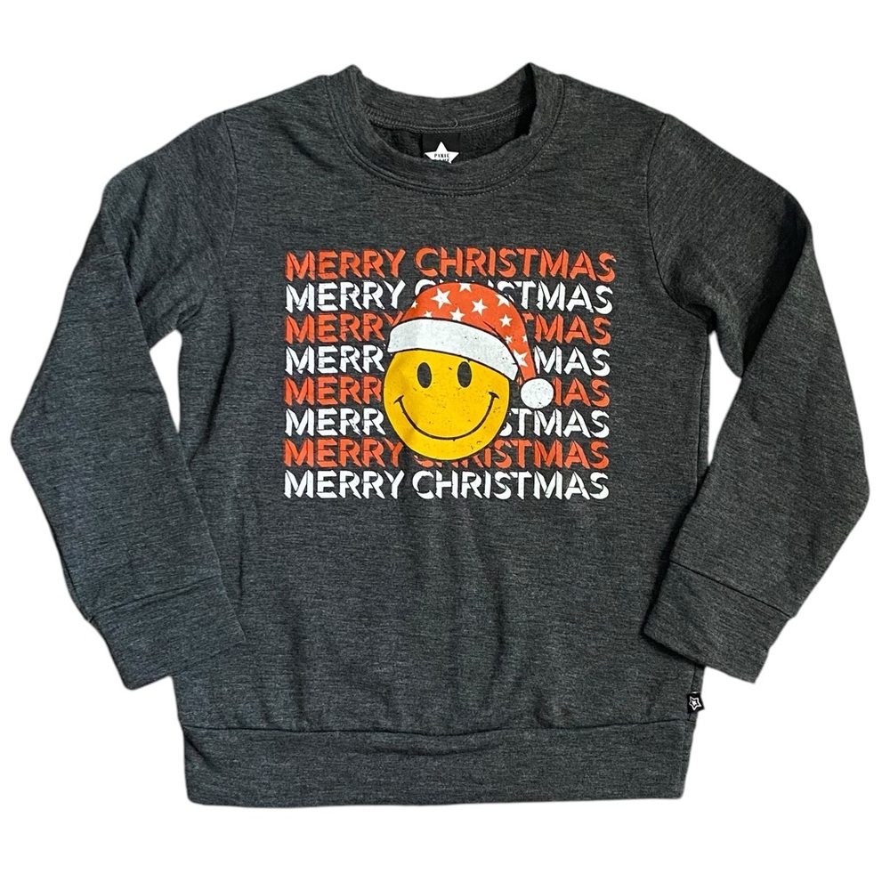 Kids Gray Merry Christmas Smiley Sweatshirt - Picture 1 of 4